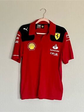 Puma Red and Black Ferrari F1 Polo Shirt with Sponsor Logos